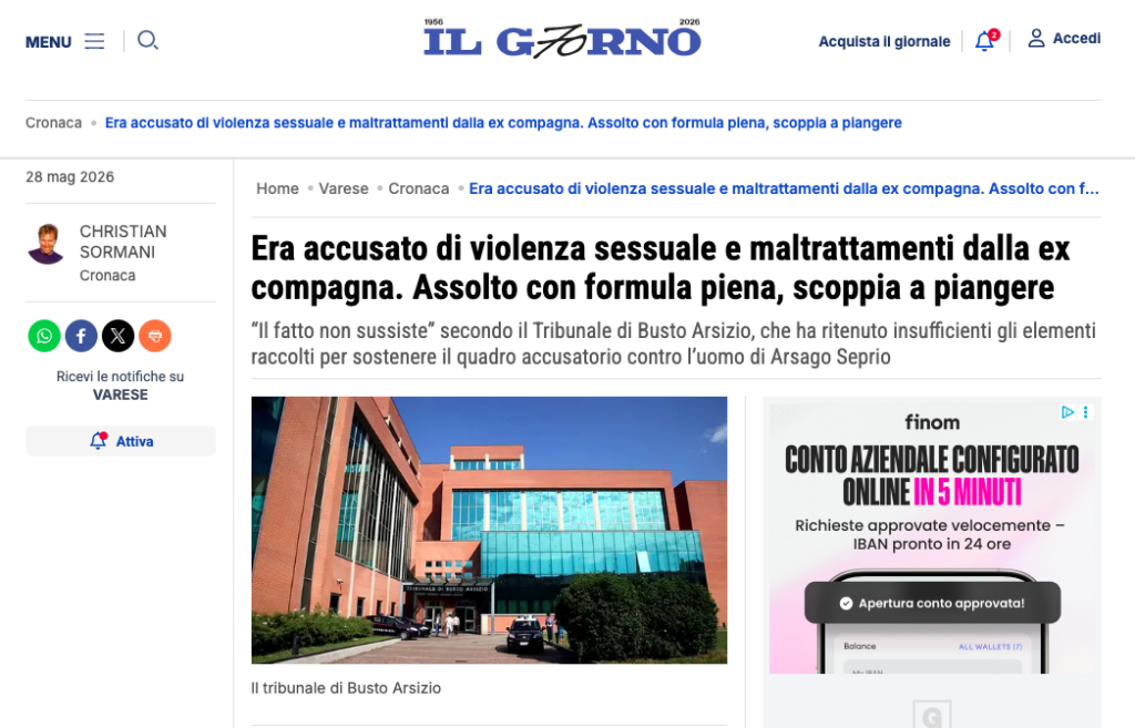 Assoluzione con formula piena in procedimento per maltrattamenti e violenza sessuale